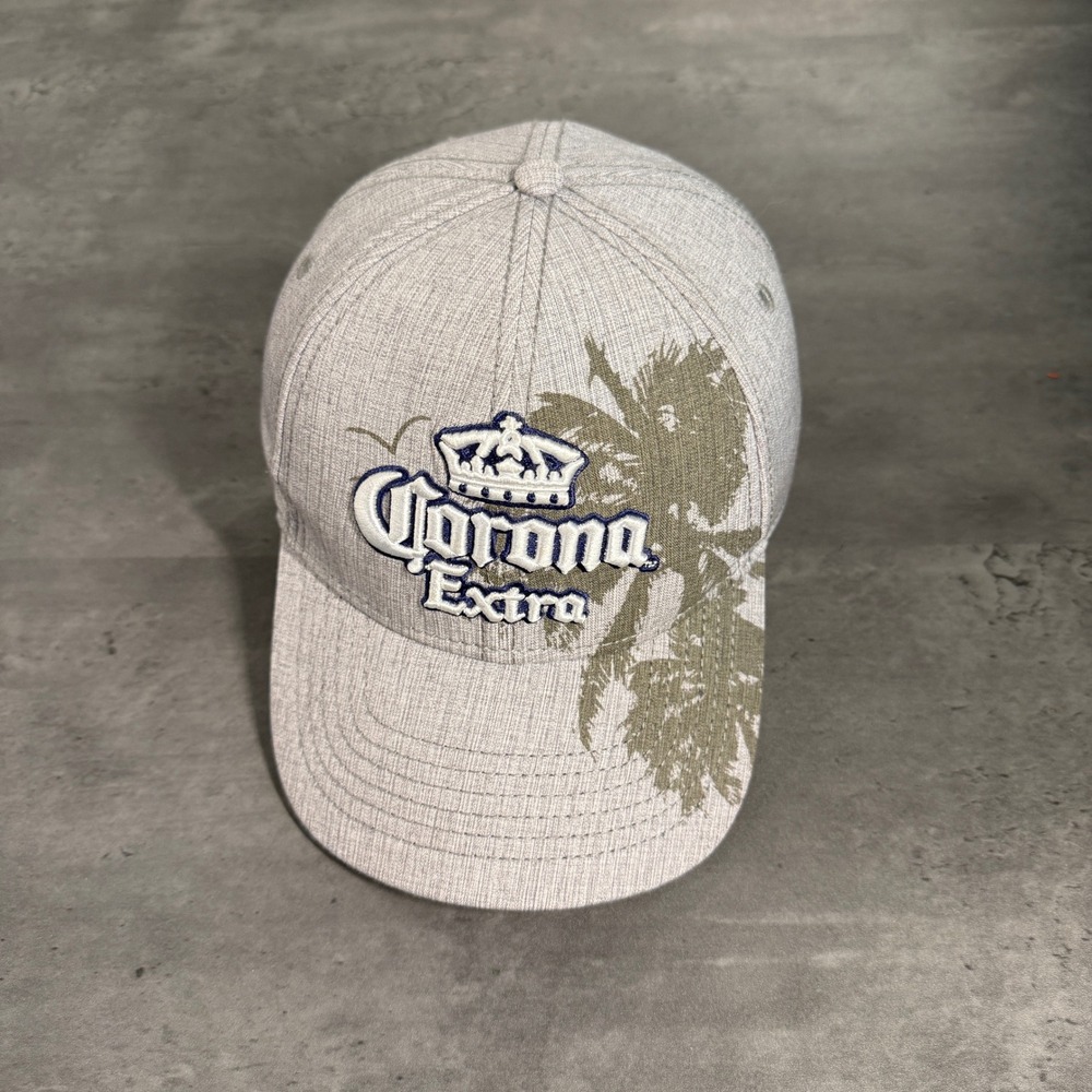 Corona Extra Hat Mens Gray Navy Palm Tree Graphic Embroidered Snapback Cap